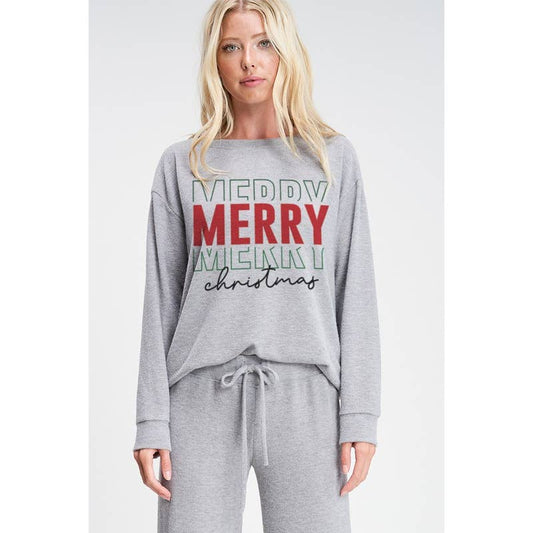 Merry christmas print soft lounge wear set: HEATHER GREY