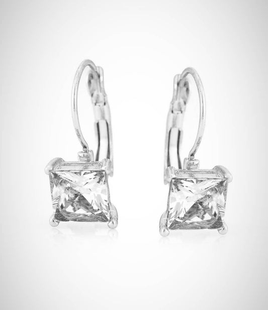 Sparkling Square Earrings-Silver
