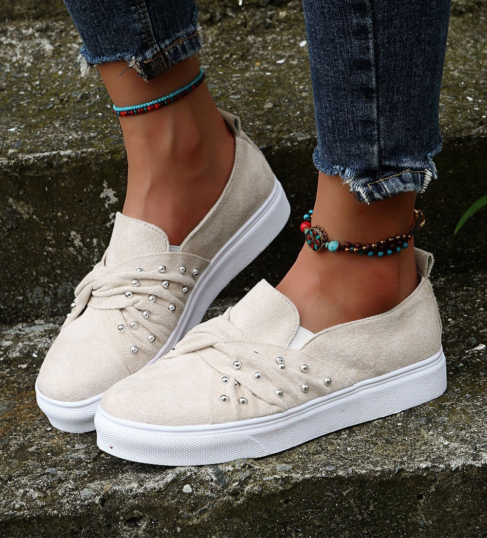 White Suede Studded Slip-on Sneakers