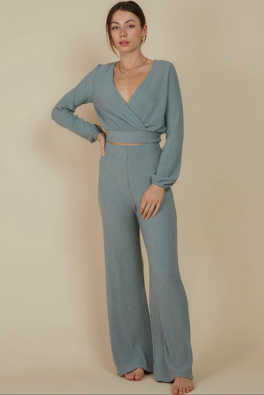 Surplice Top and Smocking Pants Set