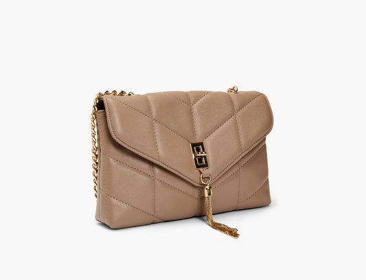 Aster Tassel Quilted Crossbody-Taupe