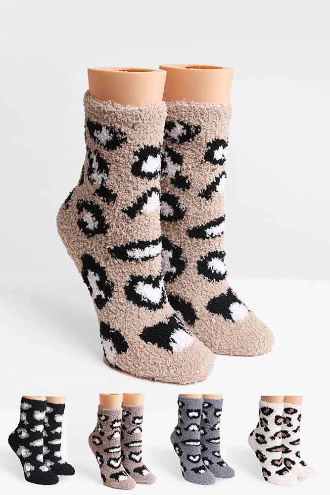 Leopard Print Soft Women Fuzzy Socks