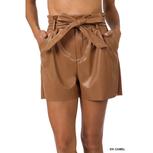 Maryclan - VEGAN LEATHER TIE WAIST PAPERBAG SHORTS
