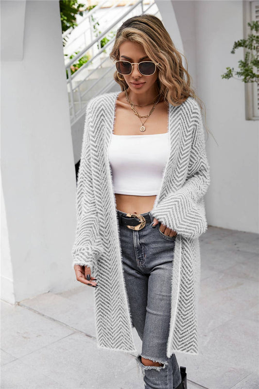 Eyelash Long Cardigan Sweater Gray