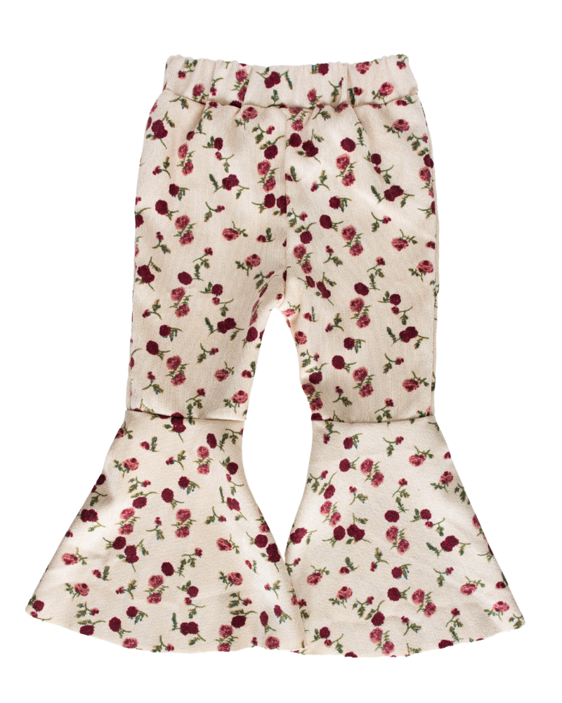 Medley Pleated Bell Bottoms - Wine & Pink Floral