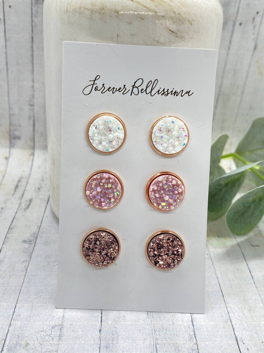 Druzy Earrings | Blossom | Rose Gold Stud Earring