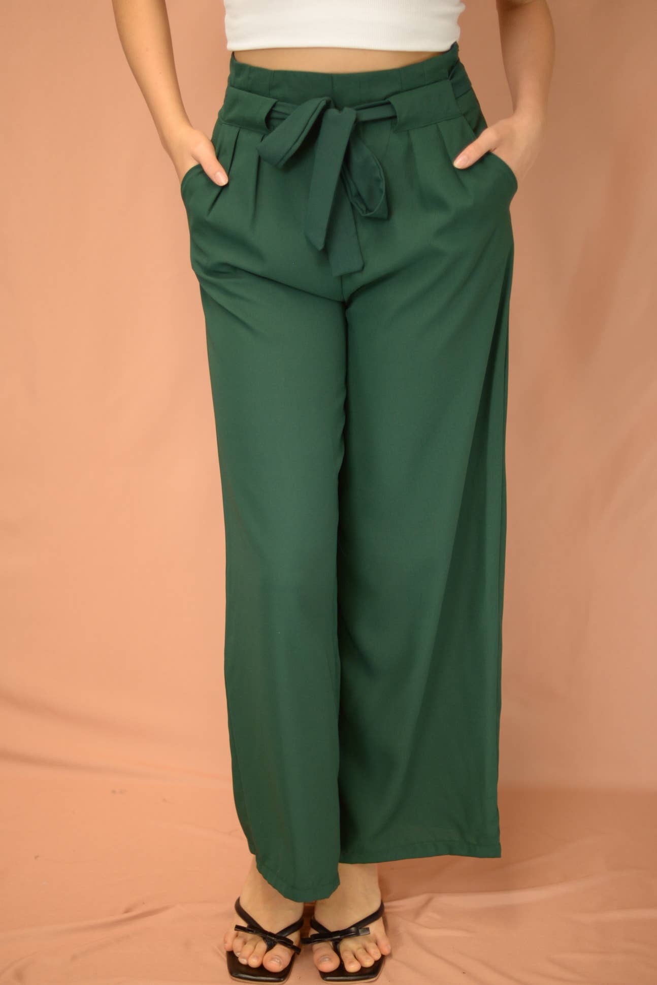 Ruched Loose Tying Sash Woven Pants