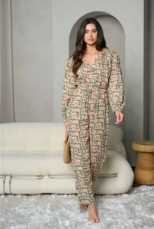 Women’s Long Sleeve V- Neck Floral Jumpsuit