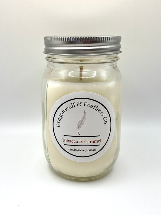 Dragonwolf & Feathers Co. Handmade Soy Candle - Tobacco & Caramel